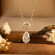Elegant 1 Ct Round Cut & 2 Ct Pear Cut Drop Pendant Necklace - LGG Jewelry